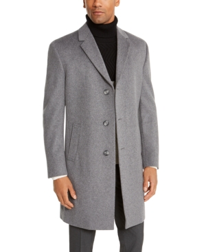 Kenneth Cole Reaction Men's Big & Tall Raburn Slim-fit Solid Overcoat In Light Grey