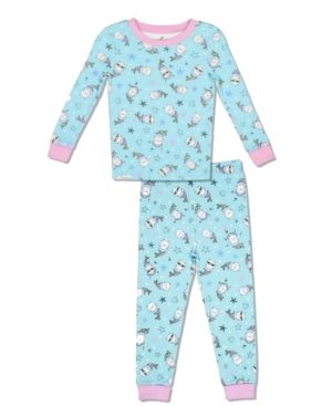 image of Free 2 Dream Girls Toddler, Little and Big Mer Cat Print 2 Piece Ultimate Cotton Pajama Set with Grow with Me Cuffs