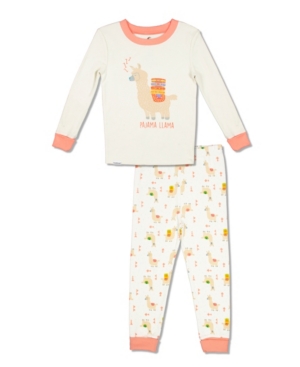 image of Free 2 Dream Girls Toddler, Little and Big Pajama Llama 2 Piece Cotton Set with Grow with Me Cuffs