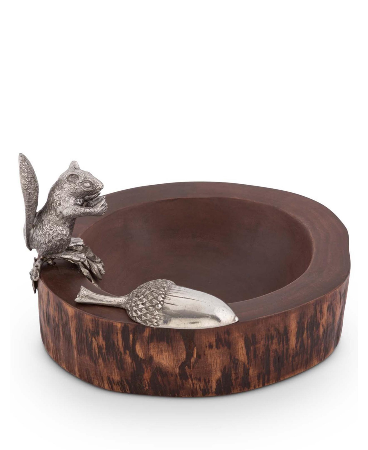 Vagabond House Wood Nut, Candy Bowl with Standing Pewter Squirrel and Metal Pewter Scoop