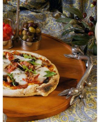 Pewter Olive Handle Serving Tray Acacia Wood