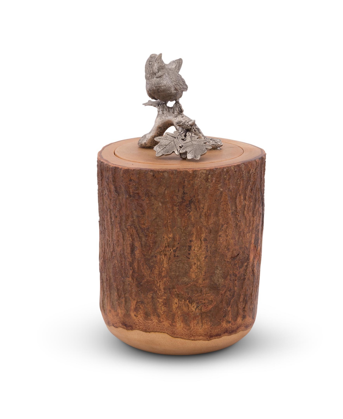 Vagabond House Song Bird Wood Canister In Pewter