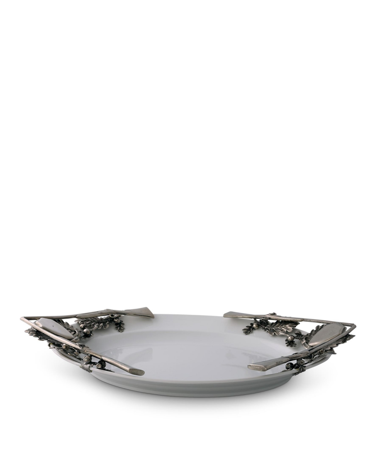 Vagabond House Stoneware Tray withMetal Hunt Shotgun Handles - Pewter