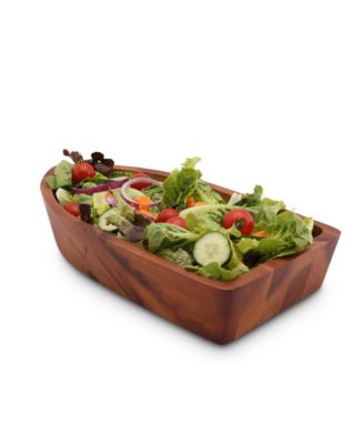Acacia Wood Serving Bowl for Fruits or Salads Boat Shape Style Large Wooden Single Bowl
