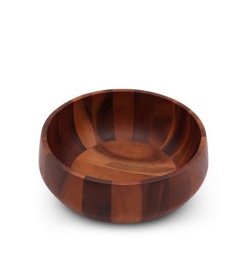 Acacia Wood Serving Bowl for Fruits or Salads Modern Round Shape Style Large Wooden Single Bowl