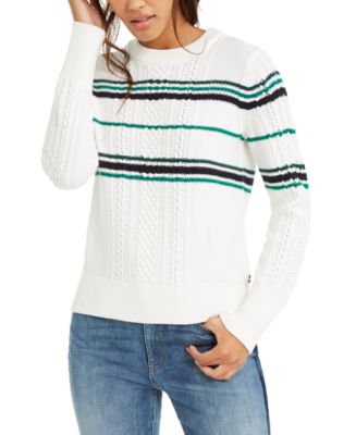 Tommy Hilfiger Striped Cable-Knit Sweater, Created for Macy's - Macy's