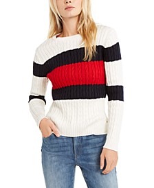 Flag Colorblocked Cotton Cable-Knit Sweater