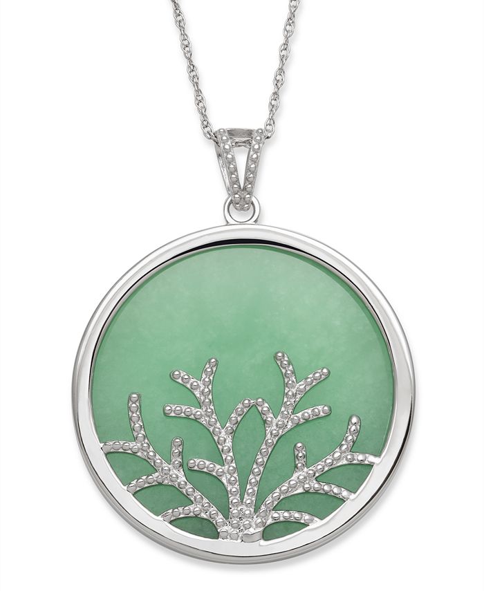 Macy s Green Jade 30 mm Family Tree Circle Pendant in Sterling