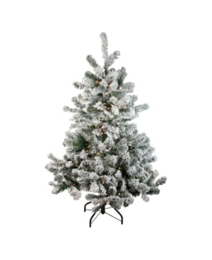 Northlight 4.5" Pre-lit Flocked Natural Emerald Artificial Christmas Tree In Green