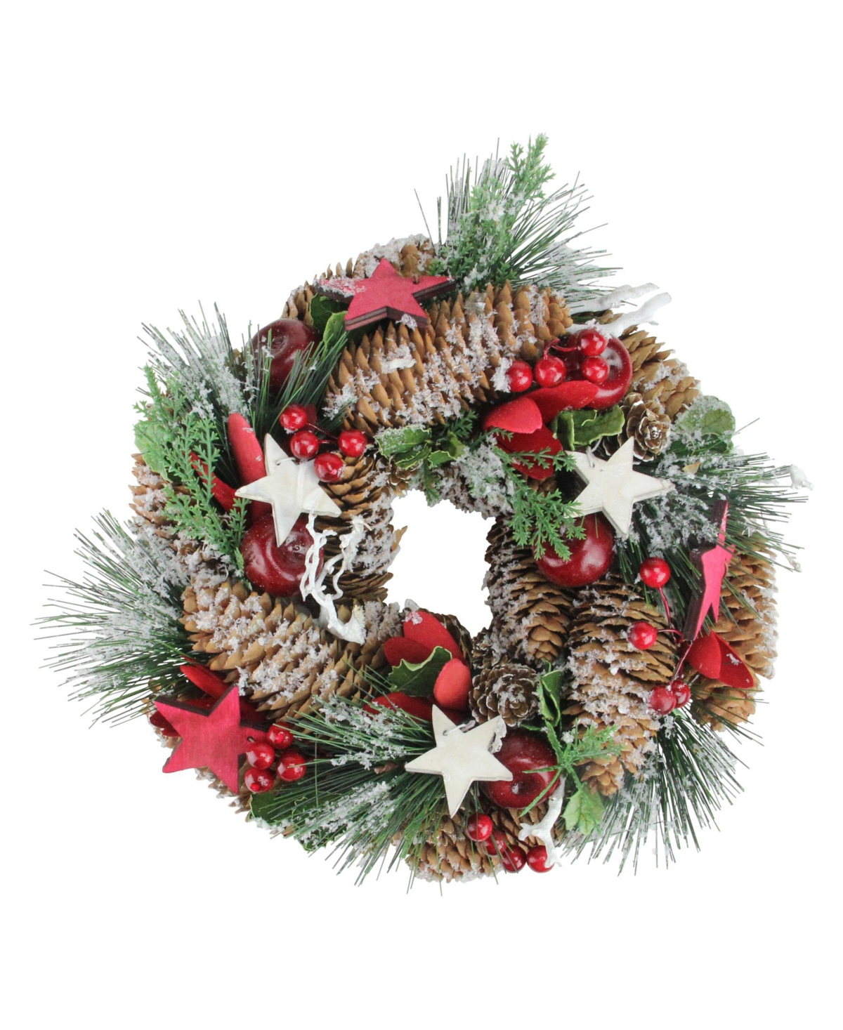 10" Stars Berries and Pine Cones Decorative Pine Christmas Wreath - Unlit - Brown