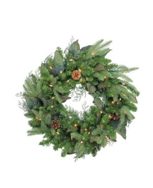 Northlight Pre-Lit Mixed Winter Pine Artificial Christmas Wreath - 24 Inch Clear Lights
