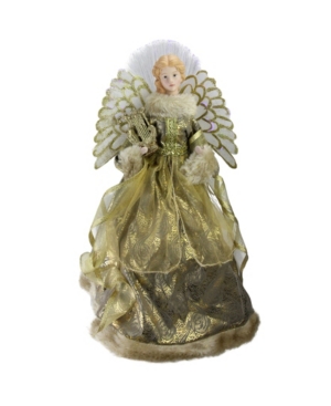 Northlight 16" Lighted Fiber Optic Angel In Metallic Gold Gown With Harp Christmas Tree Topper In Gold