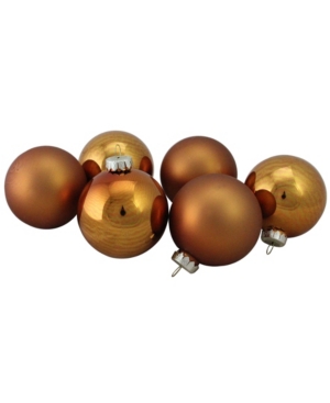 Northlight 6-piece Shiny And Matte Copper Glass Ball Christmas Ornament Set 3.25" 80mm In Copper