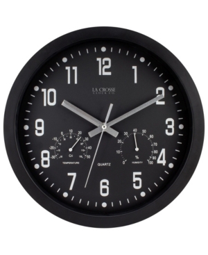 La Crosse Technology La Crosse Clock 404-2631 12" Indoor Analog Wall Clock With Temperature And Humidity In Black