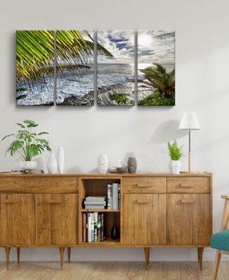 Palms View 4 Piece Wrapped Canvas Coastal Wall Art Set, 24" x 48"