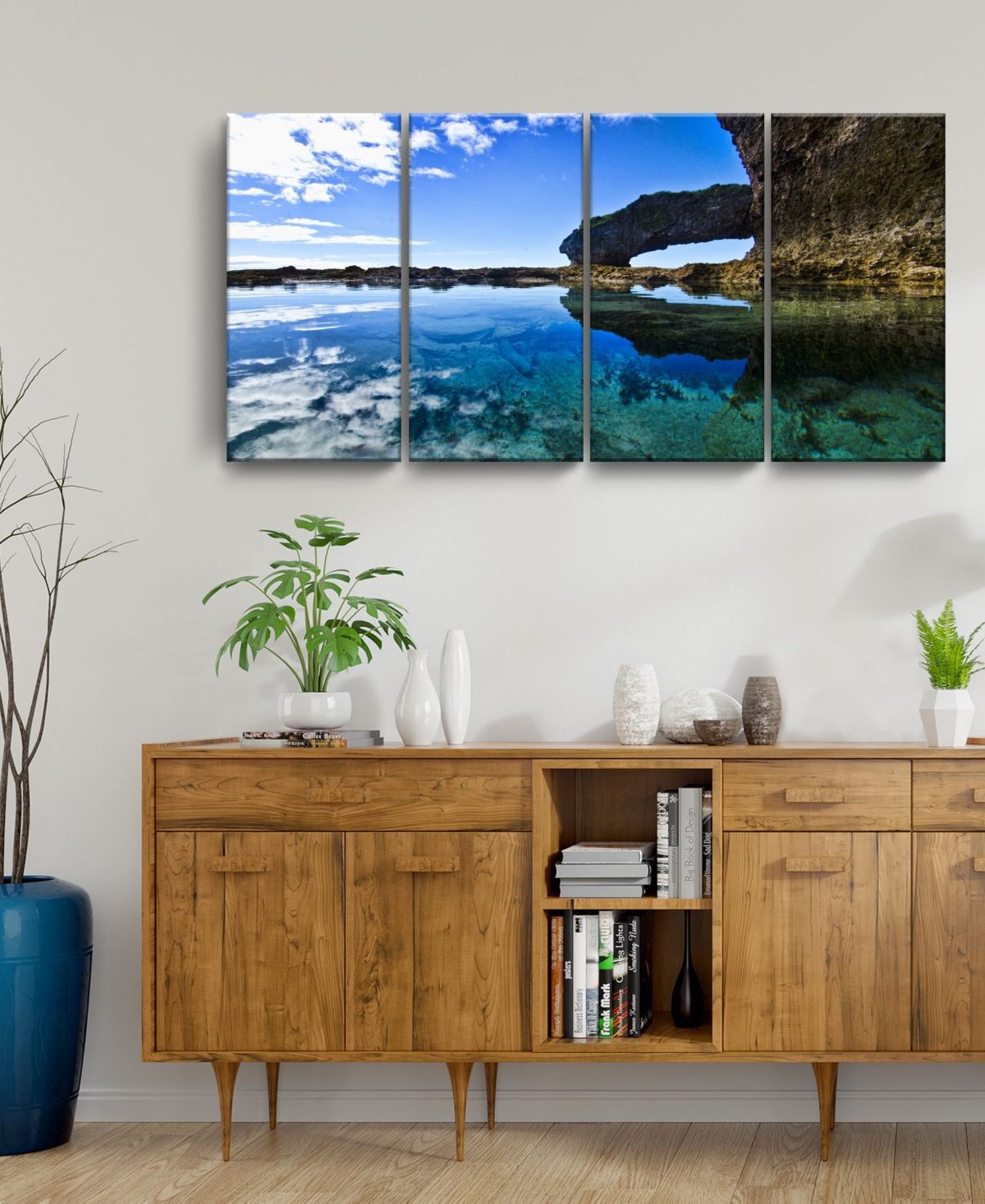 Ready2HangArt Aqua Rocks 4 Piece Wrapped Canvas Coastal Wall Art Set, 24