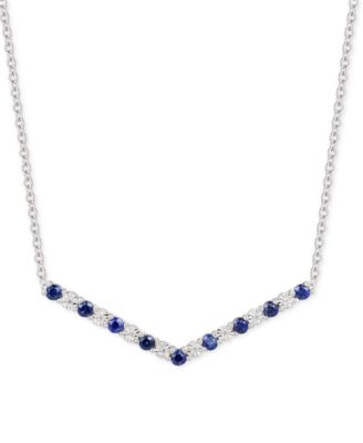 Macy's - Sapphire (5/8 ct. t.w.) & Diamond (1/20 ct. t.w.) Chevron 16" Statement Necklace in Sterling Silver