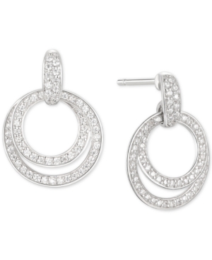 image of Cubic Zirconia Double Hoop Drop Earrings in Sterling Silver