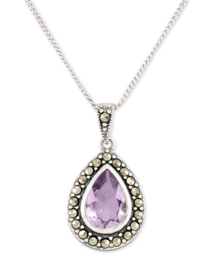 image of Amethyst (2 ct. t.w.) & Marcasite Teardrop 18