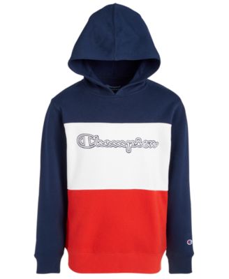 white blue and red champion hoodie