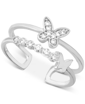 image of Essentials Crystal Butterfly Two-Row Toe Ring in Fine Silver-Plate