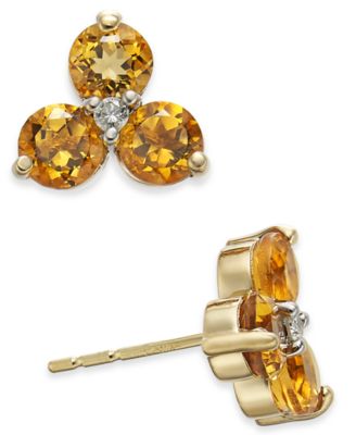 Macy's - Opal (1-1/5 ct. t.w.) & Diamond (1/20 ct. t.w.) Cluster Stud Earrings in 14k Gold (Also in Citrine)