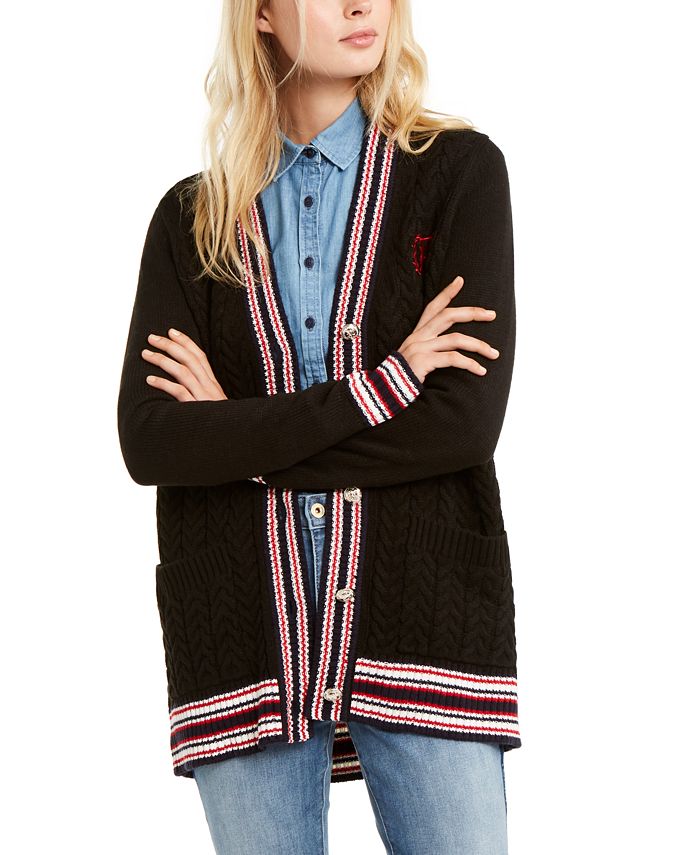 Tommy Hilfiger Cable-Knit Varsity Cardigan, Created for Macy\'s - Macy\'s