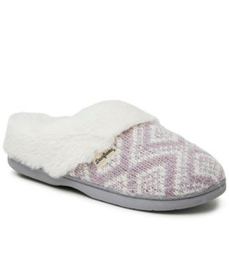 Dearfoams Women's Ashlyn Fairisle Knit Clog Slippers – Machine Washable, Faux Fur Lined With Memory Foam