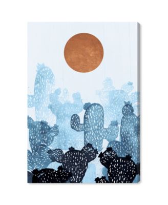 Blue Cactus Copper Sun Canvas Art - 36