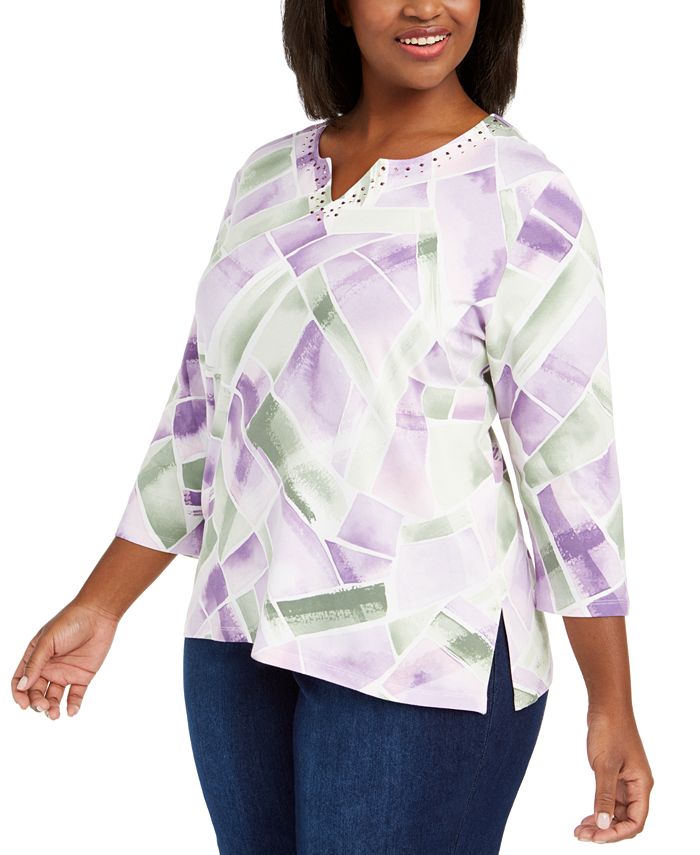 Alfred Dunner Plus Size Loire Valley Abstract Geo-Print Top - Macy's
