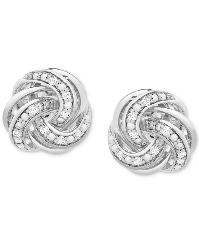 Macy's Diamond Love Knot Stud Earrings (1/10 ct. t.w.) in Sterling ...