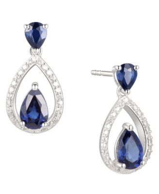 Macy's - Sapphire (1-1/5 ct. t.w.) & Diamond (1/20 ct. t.w.) Openwork Teardrop Drop Earrings in Sterling Silver