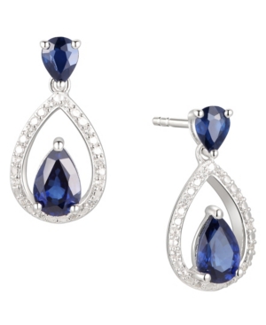 image of Sapphire (1-1/5 ct. t.w.) & Diamond (1/20 ct. t.w.) Openwork Teardrop Drop Earrings in Sterling Silver