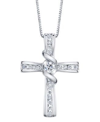 Sirena - 1/3 ct. t.w. Diamond Cross Pendant in 14k White Gold