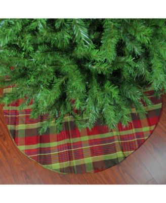 48" Red and Green Plaid Rustic Woodland Christmas Tree Skirt with Green Trim