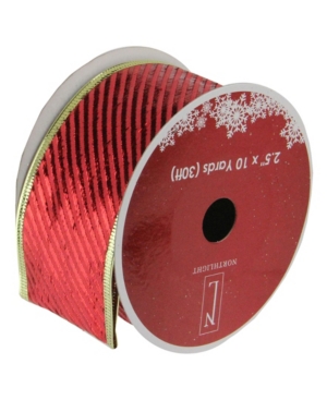 Northlight Pack Of 12 Shiny Red Diagonal Striped Gold Wired Christmas Craft Ribbon Spools