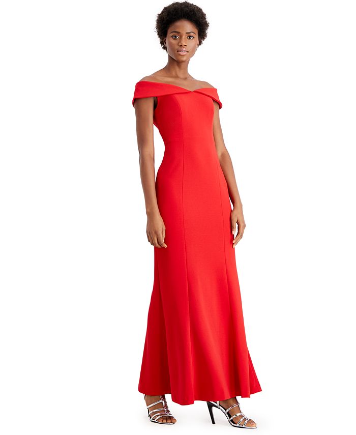 calvin klein off the shoulder gown