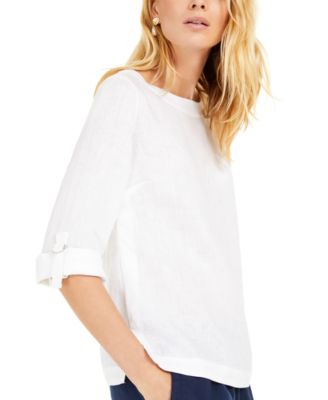 Petite 100% Linen Cuffed Top, Created for Macy's