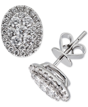 image of Diamond Oval Cluster Stud Earrings (1 ct. t.w.) in 14k White Gold