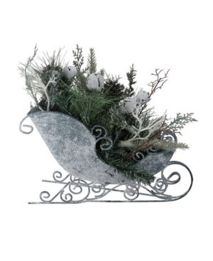 Northlight 9.5" Frosted Christmas Pinecone Bell And Foliage Filled Tabletop Sleigh In Gray