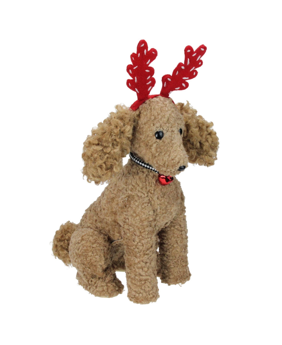 Northlight Plush Tan Bichon FrisA Puppy Dog with Red Antlers Christmas Decoration