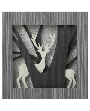 Northlight 12" Glittered Woodland Deer Silhouette Box Framed Christmas Table Decoration In Gray