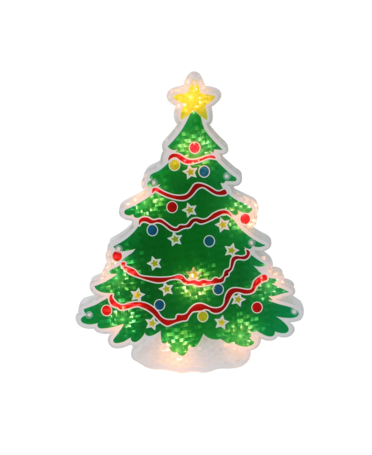12.5" Lighted Holographic Christmas Tree Window Silhouette Decoration - Red