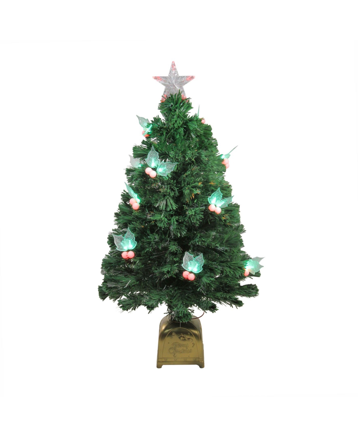 3' Pre-Lit Fiber Optic Christmas Tree with Led Holly Berries - Green