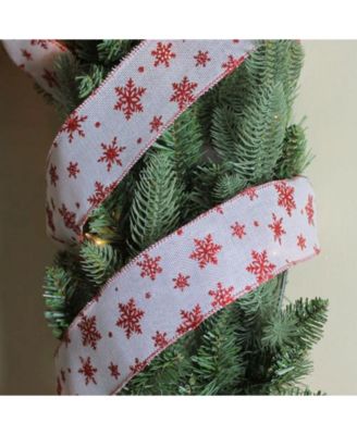 White and Red Snowflakes Burlap Wired Christmas Craft Ribbon 2.5" x 10 Yards
