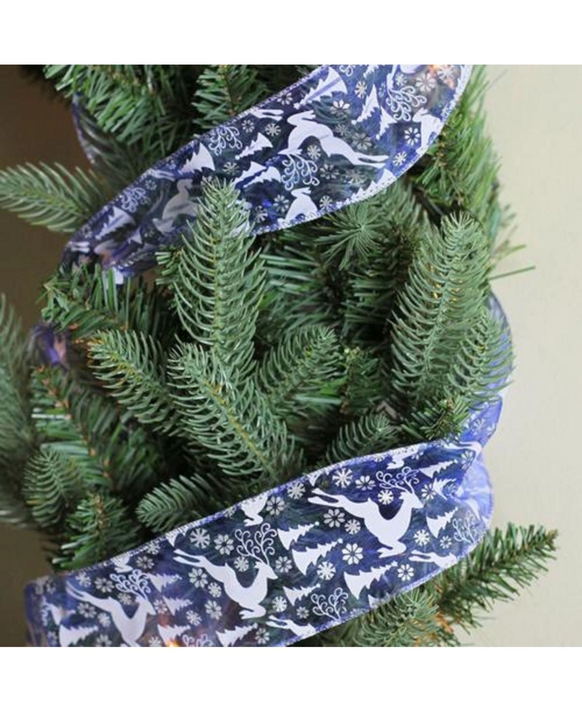 NorthlightWinter Wonderland Flying Reindeer Wired Christmas Craft Ribbon 2.5