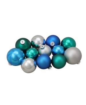 Northlight 72ct Turquoise Blue and Silver Shiny and Matte Glass Ball Christmas Ornaments 325-4
