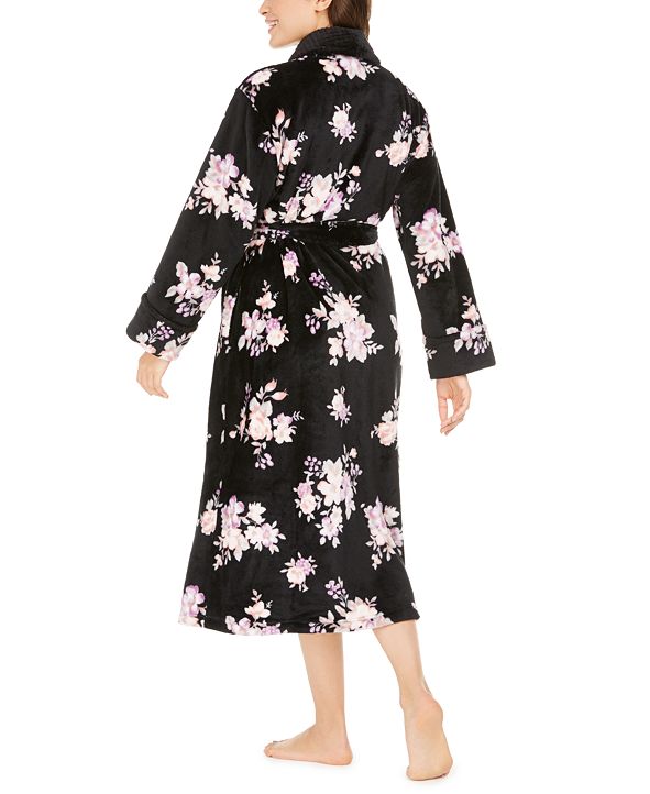 Charter Club Women's Plush Floral-Print Robe, Created for Macy's ...