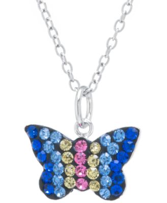 Macy's - Multicolor Pave Crystal Butterfly Pendant With 18" Chain set in Sterling Silver