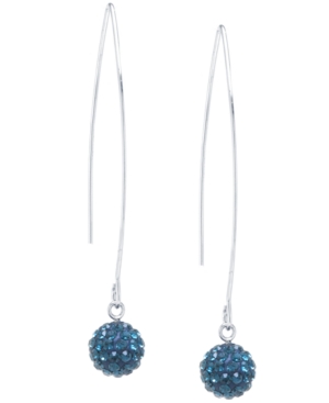 image of Pave Crystal Ball on a Thread Wire Earrings Set in Sterling Silver. Available in Clear, Dark Blue or Red